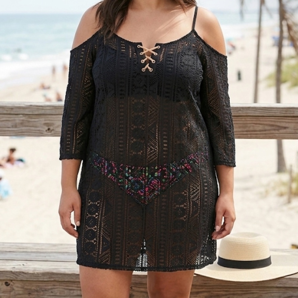 BECCA Black Crochet Cold Shoulder Cover-Up. NWOT